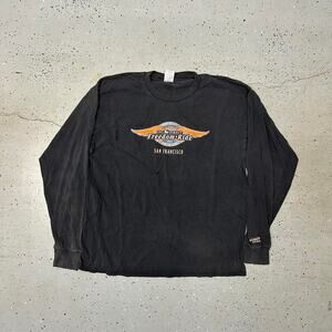 Black vintage Harley Davidson long sleeve shirt with orange accents biker